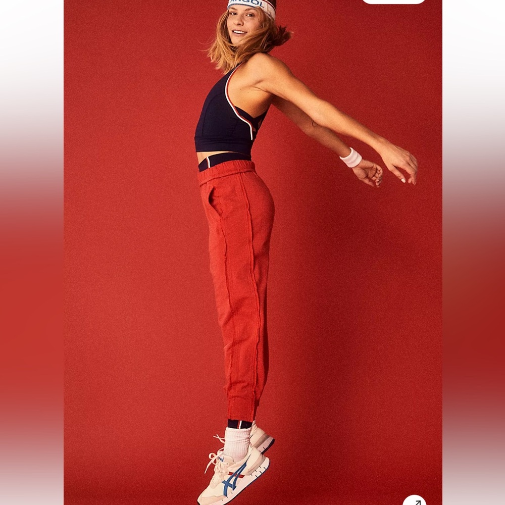 FP‎ Movement Free People Work It Out Red Fringe Trim Joggers Sweatpants XS